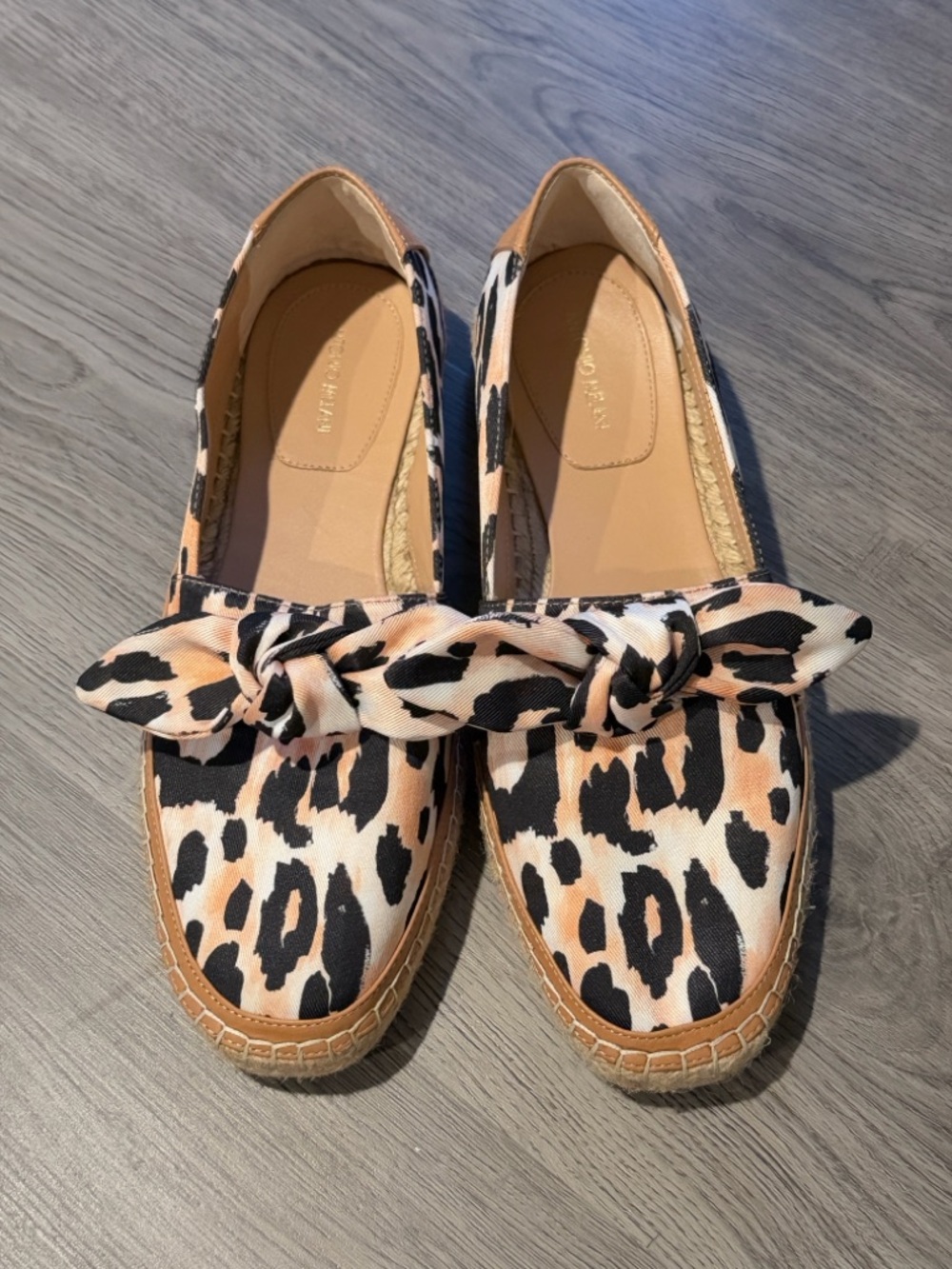 ANTONIO MELANI Leopard Bow Espadrilles - Peach & Black